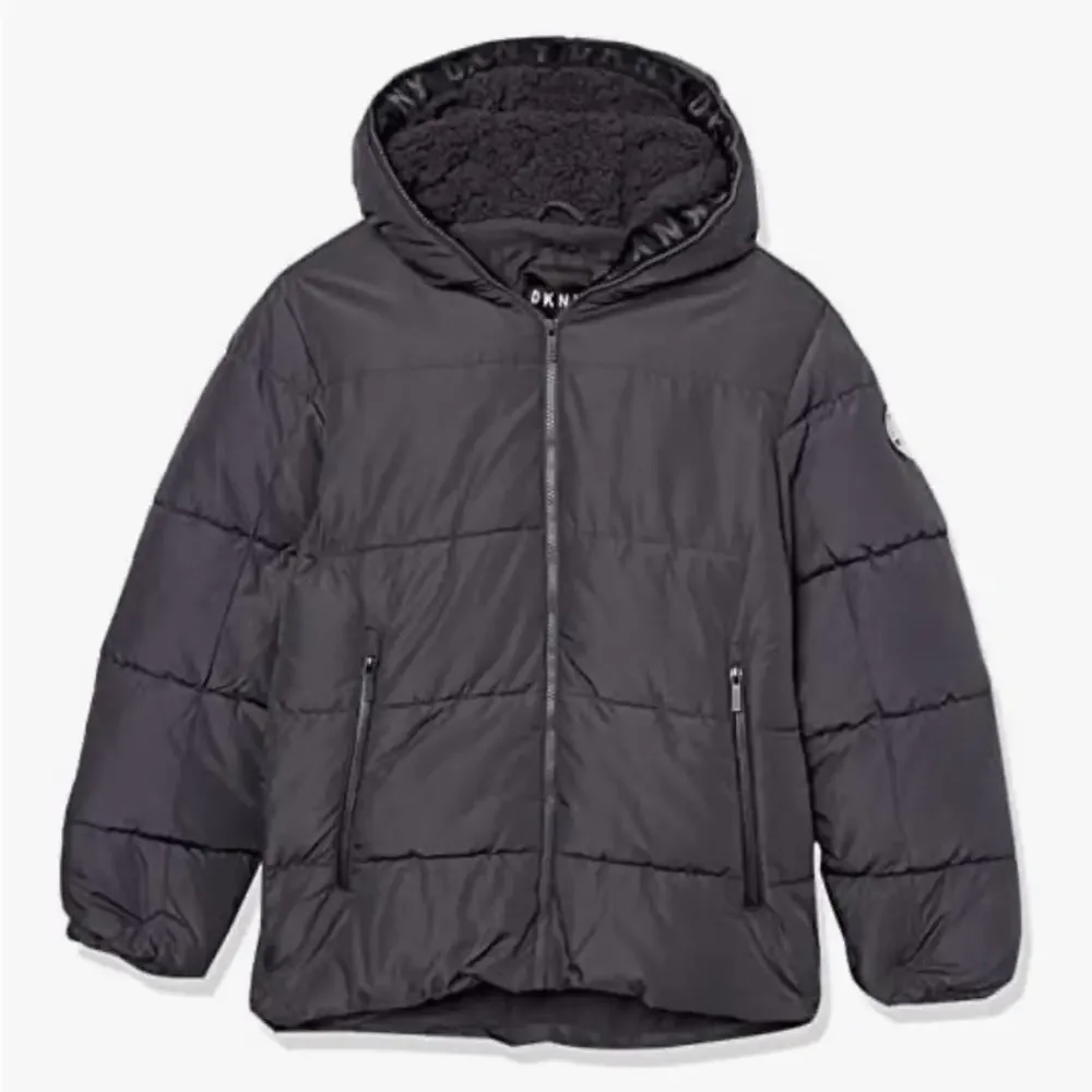 NWT DKNY Boys' Sherpa Hood Insulated Jacket Charcoal Black Size 7